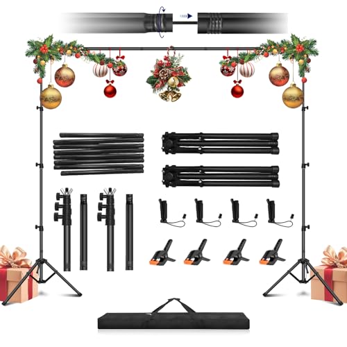 Jiang&Rong Portable Reverse-Folding Backdrop Stand Kit, 10ft x 6.5ft (W x H) Adjustable Background Stand with a Carrying Bag for Party, Birthday, Wedding, Graduation