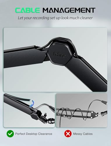 FIFINE Mic Boom Arm, Microphone Stand with Cable Management Channels, Extension Tube, Desk Clamp, Thread Adapter, Fully Adjustable Metal-Built Podcast Mic Arm for Streaming Gaming Recording-BM66T - size: BM66T Black（With Extension Tube)