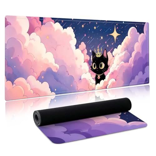 Cat Lover Gifts,Starry Night Cat Mouse Pad,Desk Matt for Desktop,Cute Desk Pad Mat,Large Mouse Pad,Big Mousepad,Clouds Deskmat,Keyboard Pad Mouse Mat for Computer,Work,Gaming,Gifts for Women - color: Queencat