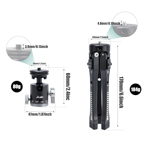 FocusFoto 2-in-1 360° Panoramic Ball Head & Aluminum Adjustable Desktop Tripod Stand- 4-Level Height (45-165mm) with Cold Shoe Adapter, 1/4"-20 & 3/8"-16 Screws for Mirrorless Camera Vlogging - style: Tripod + 360° Ballhead
