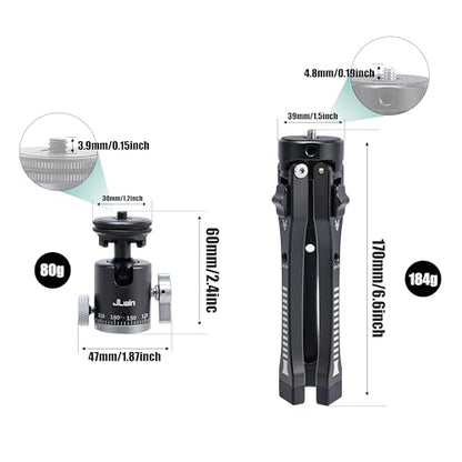 FocusFoto 2-in-1 360° Panoramic Ball Head & Aluminum Adjustable Desktop Tripod Stand- 4-Level Height (45-165mm) with Cold Shoe Adapter, 1/4"-20 & 3/8"-16 Screws for Mirrorless Camera Vlogging - style: Tripod + 360° Ballhead