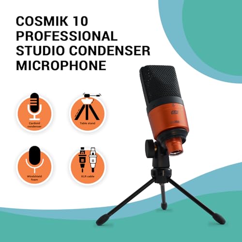 ESI cosMik 10 Studio Condenser Mic: Cardioid, Low Noise, Ideal for Vocals, Instruments, Streaming, with Stand & Cable - style: cosMik 10 XLR Microphone