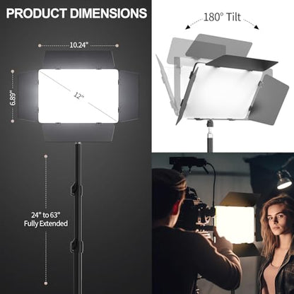 2 Pack LED Video Light with Barndoor, 30W Photography Lighting with Tripod Stand, 3000Lux CRI 98+ 2500K-8500K Studio Light Podcast Lighting for Video Recording, Game Live Streaming, Vlogging - size: 63" Tripod Stand