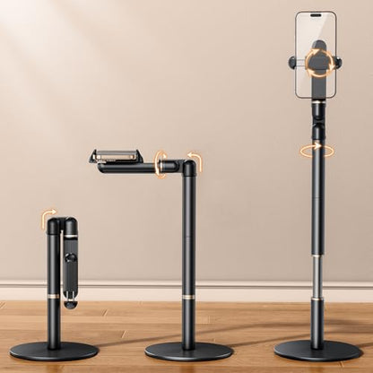 Height/Angle Adjustable Phone Holder, 10"-25" Retractable Tall Phone Stand for Desk,720°Rotatable+180flip Phone Holder Stand for Video Calls Kitchen Table Office Etc -Clip Type - style: Clip Style