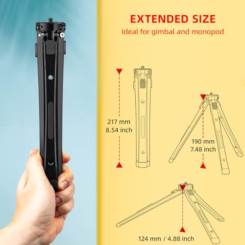 Zeadio Heavy Duty Metal Tripod Stand - Adjustable Universal Small Table Tripod for Camera, Gimbal, Action Cam, Camcorder, Microphone, LED Light, etc(40kg/88lb Load) - style: Basic Version