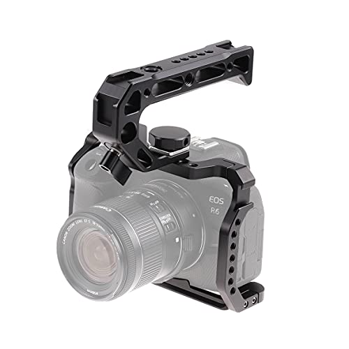 Hersmay R5 R6 Cage with Top Handle,Aluminium Alloy Camera Cage for Canon EOS R5 R6 Mirrorless Cameras, Vlogging Video Shooting Filmmaking Rig Stabilizer with 1/4" Mounting and 3/8" Arri Locating Hole - size: für Canon EOS R5 R6