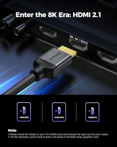 Silkland Long 10K 8K HDMI 2.1 Cable 33ft, (Upgrade Braided) Ultra High Speed HDMI Cable [8K@60Hz, 4K@120Hz] 48Gbps, HDR 10+, eARC, ARC, HDCP 2.2&2.3, Compatible for PS5/Xbox/Soundbar/Roku TV - color: Grey, size: 33 Feet, style: 1-Pack