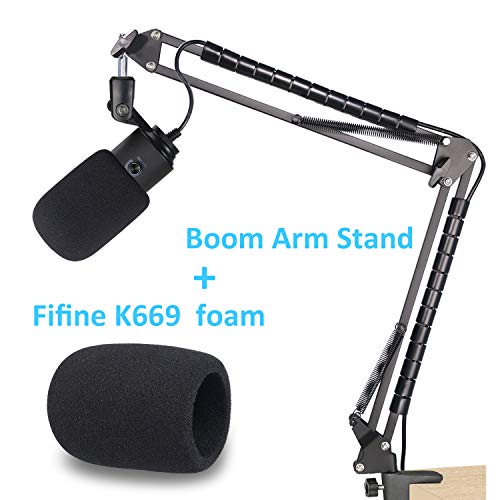 K669 Microphone Boom Arm Mic Stand, Windscreen and Cable Sleeve Compatible with Fifine K669 669B USB Podcast Microphone to Recording and Streaming by YOUSHARES - color: K669 arm