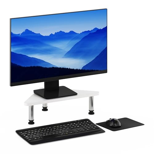Furinno Turn-N-Tube Corner Monitor Riser Stand, White Oak, Stainless Steel Tubes - color: White Oak, size: 19.6 x 10.6 in. Triangle