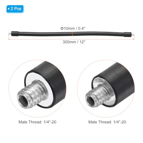 PATIKIL 12" Gooseneck, 2 Pcs 1/4"-20 Male to Male Thread Metal Universal Hose Flexible Arm Gooseneck Tube Extension Holder for Action Camera, Phone, Microphone, Black - size: 12"
