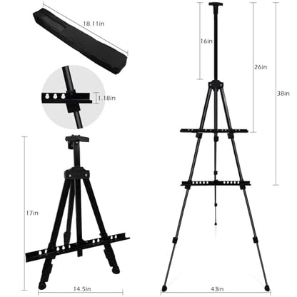 Art Painting Display Artist Easel Stand,Ns Jymb Portable Metal Adjustable Easels for Painting Canvases Height from 17 to 66 Inch - Carry Bag for Table-Top/Floor Displaying and Wedding Signs - Black - style: 66Black 1pack