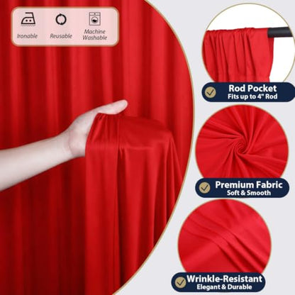 50ft x 12ft Red Backdrop Curtains, Wrinkle Free Thick Fabric Polyester Curtains Backdrop Drapes Cover for Parties Wedding Birthday Photography Background, 10 Panels 5ft x 12ft - color: Red, size: 50FT(W) x 12FT(H)