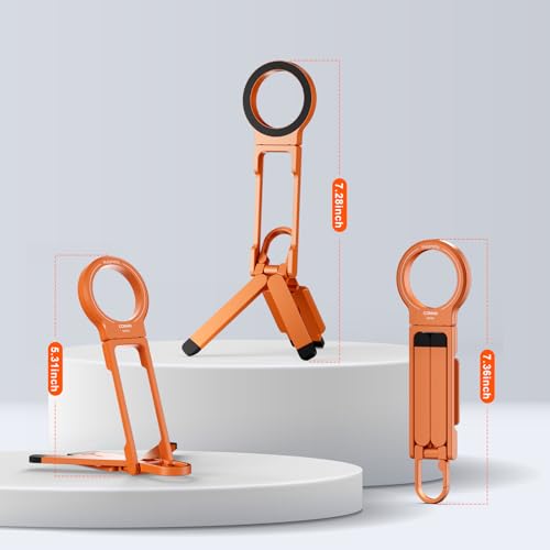 COMAN DP58 Magnetic Phone Tripod, Aluminum MagSafe Tripod Stand with Carabiner, Mini Portable Travel Pocket Stand for iPhone & Non-Magnetic Phones with Included Ring - color: Orange