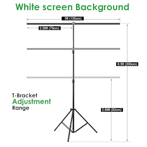 Green Screen Backdrop Kit, Portable Greenscreen Background with T-Shaped Stand, 5 Clamps & Carrying Bag for Photography, Streaming, Zoom, Gaming, (White, 6.5 Feet X 5.0 Feet) - color: 78×59IN White