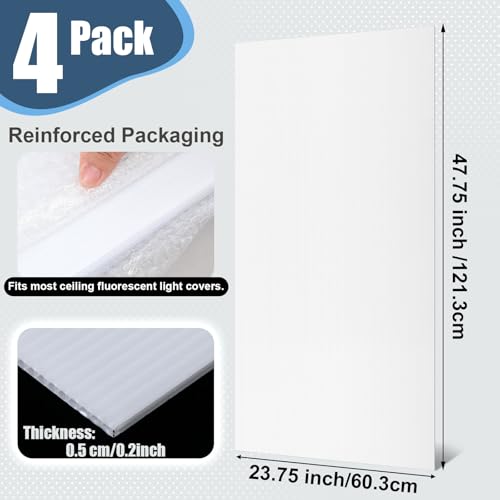 Pushglossy 4 Pack 23.75" X 47.75" X 0.2" Fluorescent Light Covers Classroom Office Diffuser Panels for 2x4ft Drop Ceiling Light Fixture Polycarbonate Replacement Cover for Hospital Home (Milky White) - color: Milky White