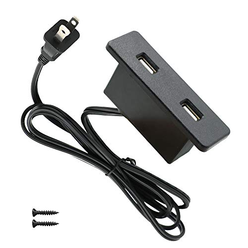 Powered USB Hub Socket Recessed USB Power Strip Outlet with Power Supply 2 USB Ports 2.1A Mounted into Bed Desk Table Sofa - color: Black