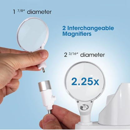 OttLite LED Clip and Freestanding Magnifier Lamp, White | 3x and 6x Interchangeable Magnifiers | Adjustable Gooseneck 2.75"-16.625" | Battery-Powered