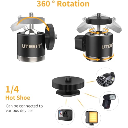 UTEBIT Magnetic Camera Mount for Action Camera, 66lb Strong Magnetic Mount with 360° Rotation Ball Head for Car or Magnetic Surfaces, Compatible with Gopro Hero 13, DJI Osmo Action Osmo Nano, Insta360 - size: 88MM