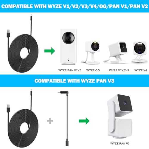 2 Pack 20FT Power Extension Cable Compatible with Wyze Cam v4/v3/OG,Wyze Cam Pan v3/v4,Blink,eufy,NestCam Indoor,Amazon Cloud Camera,USB A to USB C (Black) - color: Black, size: 20FT