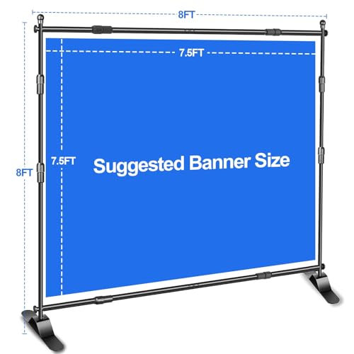 EMART Adjustable Photo Backdrop Banner Stand with 8 x 8ft (W x H) Telescopic Tubes, Suitable for Trade Shows, Professional Photography Booths, and Step and Repeat Background Displays - size: 8 x 8FT