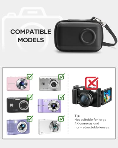 SQERO Digital Camera Case for KODAK PIXPRO FZ45 FZ55 & CAMKORY 1080P - Compact Travel Bag with 3 SD Card Slots, Small Lightweight Pouch, Cute Gifts for Adults Kids - color: black