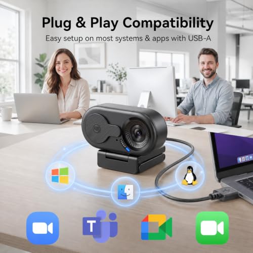 EMEET C100 1080P Webcam for PC, Built-in Mic, Rotating Privacy Cover, Portable Metal Clip, Computer Camera for Home Office, Meetings, Learning, Streaming, External Webcam for Desktop, Laptop, PC USB-A - style: Smooth 1080P w/ Stable Fixed Focus