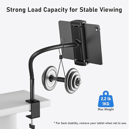 Tablet Stand for Desk, Gooseneck iPad Holder Clamp Mount, 360° Adjustable | Heavy Duty Arm Mount for iPad Pro/Air/Mini, Kindle Fire, Galaxy Tabs, 4.7"-13.5" Tablets, for Kitchen, Work, Video Call, Bed