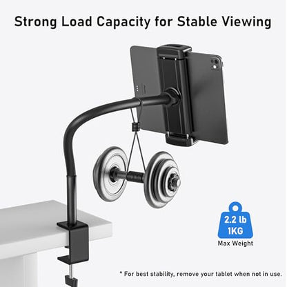 Tablet Stand for Desk, Gooseneck iPad Holder Clamp Mount, 360° Adjustable | Heavy Duty Arm Mount for iPad Pro/Air/Mini, Kindle Fire, Galaxy Tabs, 4.7"-13.5" Tablets, for Kitchen, Work, Video Call, Bed