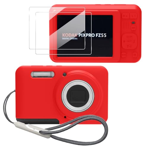 Case for Kodak PIXPRO FZ55,FZ55 Accessories,Soft Silicone Protective Case,Comes with 2 Screen Protectors and 1 Wrist Strap - Rose red - color: Rose red
