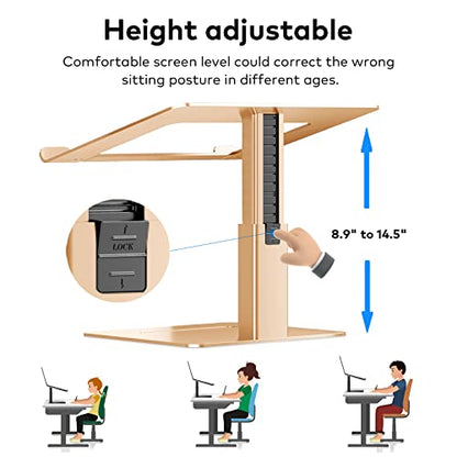 Laptop Stand for Desk, Ergonomic Aluminum Laptop Stand Adjustable Height from 7-15", Sitting and Standing Laptop Riser for 10-17" Notebook - color: Gold