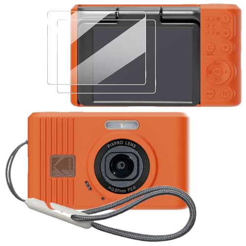 Case for Kodak PIXPRO C1 accessories,Soft Silicone Protective Case,Comes with 2 Screen Protectors and 1 Wrist Strap - Orange - color: Orange