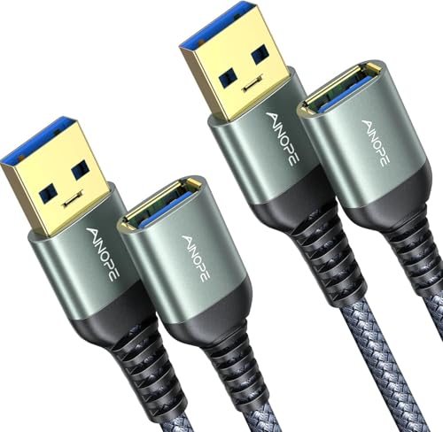 AINOPE 2 Pack USB Extensions Cable High Speed USB 3.0 Extension Cord Type A Male to Female Sturdy Braided Material Fast Data Transfer Compatible with USB Keyboard,Mouse,Flash Drive,Grey,3.3FT+3.3FT - color: Grey, size: 3.3FT+3.3FT