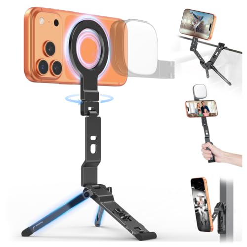OMOTON TP03 [Ultra-Slim] for MagSafe Tripod, 360° Rotating Magnetic Phone Tripod for iPhone 17/16 Pro Max Air Women Men, Fold Cell Phone Stand with 1/4" Screw & Hook Fits Vlog, Travel Essentials Gift - color: 1-Black