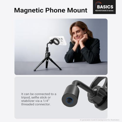 NEEWER Basics Magnetic Phone Tripod Mount Adapter, 360° Ball Head Aluminum Compact Lightweight Portable Phone Holder Attachment Compatible with MagSafe iPhone Samsung Android Video Recording, PA149 - style: PA149