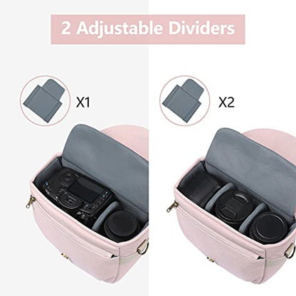 BAGSMART Camera Bag, SLR DSLR Canvas Crossbody Camera Case, Compact Camera Shoulder Bag with Rain Cover for Women and Men, Pink | SLR DSLR Camera Case, Compact Camera Shoulder Bag - color: 04-Light Pink