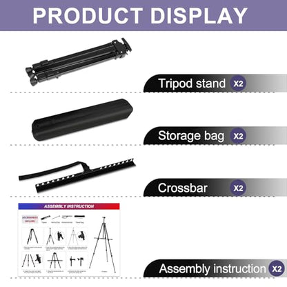 AROIC Art Painting Artist Easel Stand, Painting Display Easel Stand,Portable Adjustable Iron Tripod Display Stand with Bag, Height from 20 to 66 in for Table-Top/Floor Drawing and Displaying(2 Pack) - style: 2P