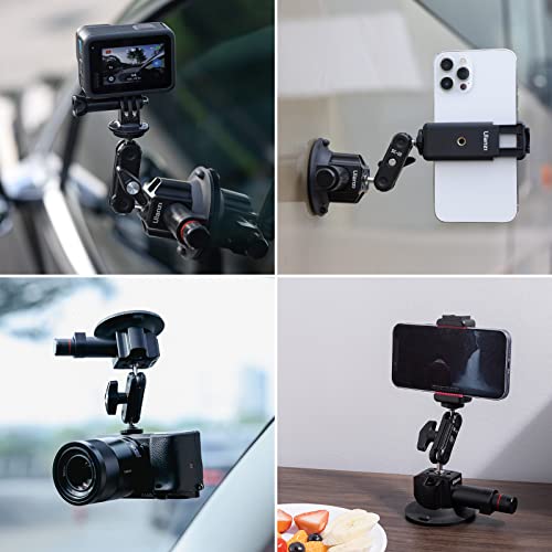 UURig SC-01 Suction Mount 3" for Vlogging Camera Car with Smartphone Clamp | Compatible with DJI OSMO Pocket 3/Pocket 4/Pocket 4 Pro/Luna/OSMO 360/Insta 360 x5/Xtra Muse/iPhone 17 16 15, 1/4" Magic Arm - size: 3" SC-01 Suction Mount