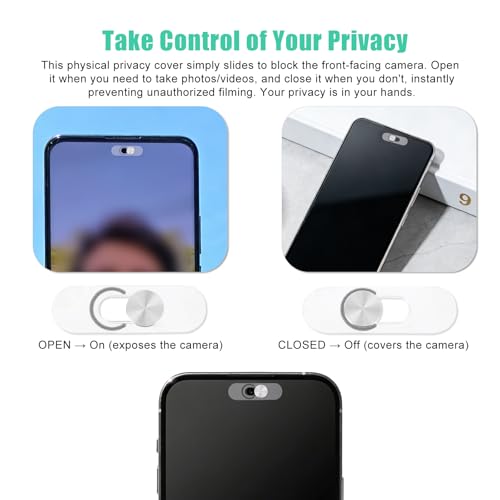 2pcs Single Front Camera Cover for Pixel/Galaxy, Camera Len Privacy Covers Slide Ultra-Thin Webcam Blocker Compatible with Laptop Android Phones Pixel Galaxy, Keeps Your Cell Phone Safe (Silver)