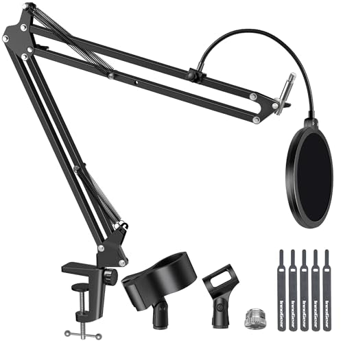 InnoGear Mic Stand for Blue Snowball and Blue Snowball iCE Boom Arm Stand with Pop Filter Microphone Holders for HyperX QuadCast SoloCast Fifine Shure SM7B and Other Mic, Max Load 1.5 KG, Medium - size: Medium