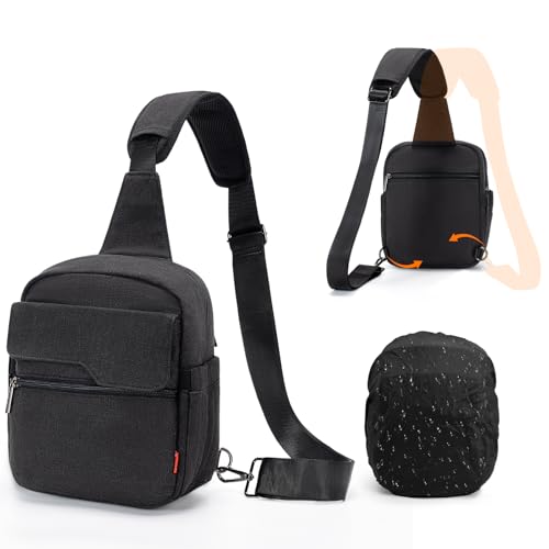 Cwatcun Camera Sling Bag Compact Small Camera Case, Waterproof Canvas Crossbody Camera Bag with Rain Cover, Travel Photography Bag for Canon, Nikon, Sony, Fuji DSLR/SLR/Mirrorless Cameras, Lens - color: Black, size: Small