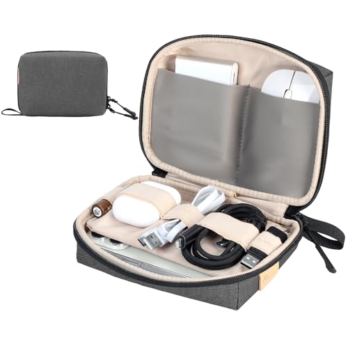SIMTOP Small Electronics Organizer Travel Case, Portable Tech Case Pouch for Cable, Charger, Phone & Earbuds – Water-Resistant Cord Storage for Commute, Office & Business Trip – Compact Design - color: Grey