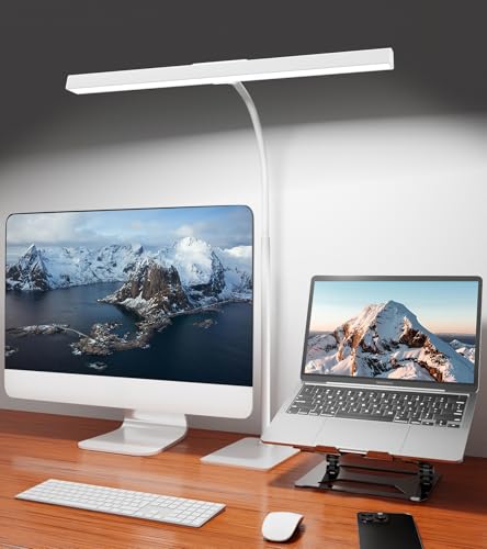 LED Desk Lamp for Home Office with Base, Eye-Caring Desk Light with Adjustable Gooseneck 5 Dimmable Brightness & Color, 12W USB Touch Control Tall Lamp for Computer Monitor Task Reading - color: White