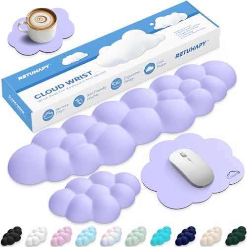 Cloud Wrist Rest Keyboard Cushion, 4-in-1 Ergonomic Cloud Keyboard Wrist Rest and Mouse Pad Set with Memory Foam Arm Support for Palm, Cute Desk Accessory for PC Gaming Setup, Purple - color: 04 Purple, size: Tenkeyless