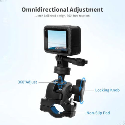 Bike Motorcycle Camera Mount Bundle Kit, 1/4 Screw & Tripod Mount Adapter, 360°Rotating Ball Head Base -Ballhead Arm Super Mounting Clamp for Most Action Camera, Clamp(0.86"-1.26“) 75016 - style: D22MM-32MM Universal ball