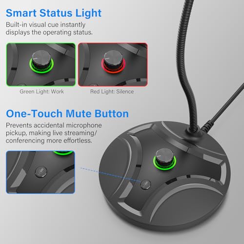 USB Computer Microphone, Plug & Play Desktop Condenser Mic for PC & Gaming with Volume Knob and One-Touch Mute Button, Compatible with Windows/Mac, Ideal for YouTube,Streaming(Black) - color: Black 2