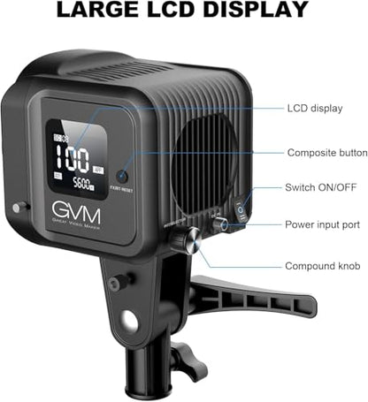 GVM 80W Video Light, Continuous Lighting for Photography with Bowens Mount, 5600K, 44100Lux/0.5m Studio Light with APP, CRI 97+ 8 Scene Lights Support AC Adapter & NP Battery - size: 5600K