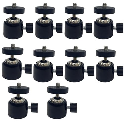 Universal 1/4" Swivel Mini Ball Head Tripod Mount, Black, 10-Pack | 360 Degree Rotating Adapter, For DSLR Cameras, For Tripods, For Monopods