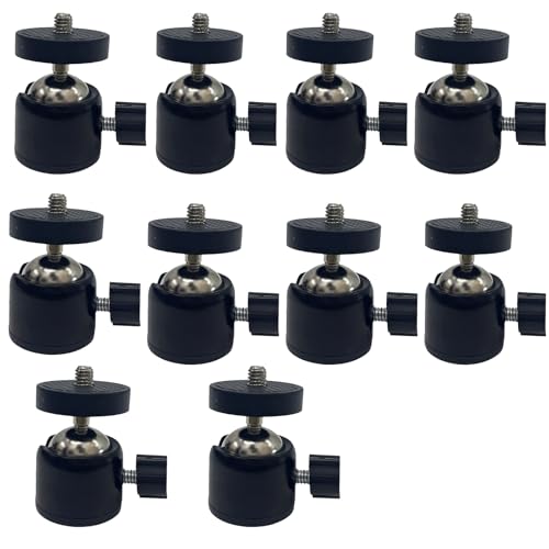 Universal 1/4" Swivel Mini Ball Head Tripod Mount, Black, 10-Pack | 360 Degree Rotating Adapter, For DSLR Cameras, For Tripods, For Monopods