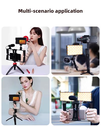 91 LED Portable Charger Selfie Light Video Conference Lighting | Clip & Camera Tripod Adapter, Rechargeable 2000mAh, CRI 96+, 4 Light Modes, For Phone iPhone Webcam Laptop Makeup - color: Glossy Black