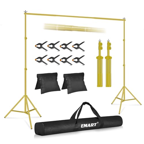 EMART Backdrop Stand 10x7ft(WxH) Photo Studio Adjustable Background Stand Support kit with 2 Crossbars, 8 Clamps, 2 Sandbags and Carry Bag for Parties, Events Decoration, Wedding -Titanium Gold - color: Titanium Gold, size: 10x7ft